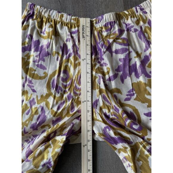 Zara Purple Metallic Gold Blazer And Pants 2 Piece‎ Set Wrap Kimono Cotton Sz L - Picture 11 of 13